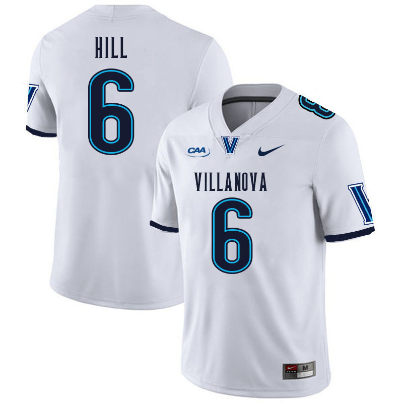 Men #6 Nate Hill Villanova Wildcats College Football Jerseys Stitched Sale-White